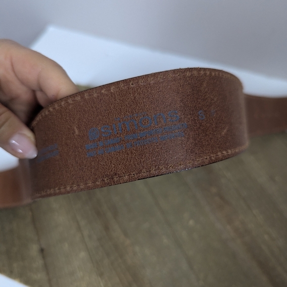 Simons Brown Leather Belt 2” Wide Silver Western Buckle Fits 30–34 Vintage Style - Picture 7 of 7